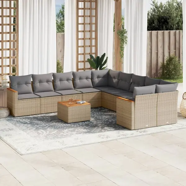 Gossi set canapele de gradina, 11 piese, cu perne, bej, poliratan