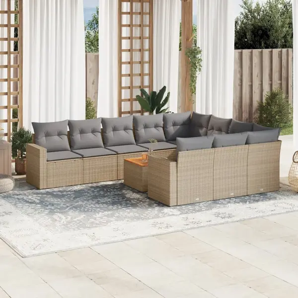Gossi set canapele de gradina, 11 piese, cu perne, bej, poliratan