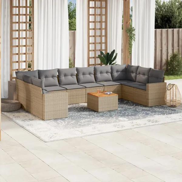 Gossi set canapele de gradina, 11 piese, cu perne, bej, poliratan