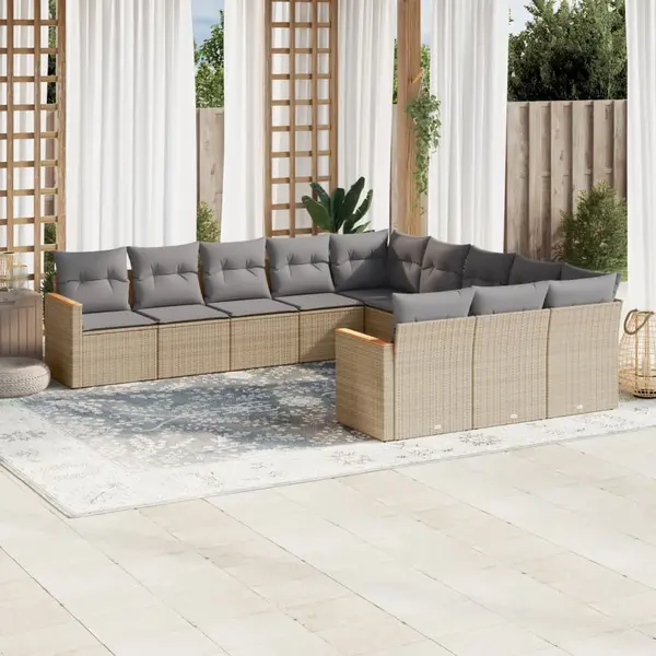Gossi set canapele de gradina, 11 piese, cu perne, bej, poliratan