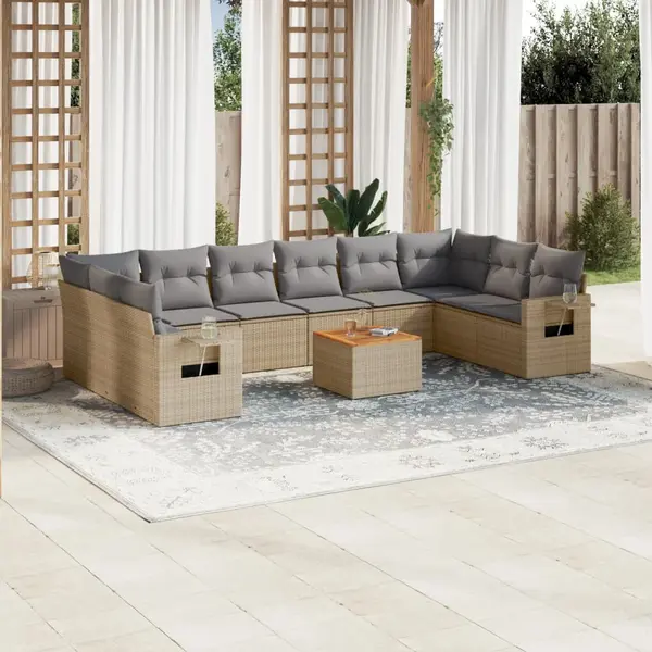 Gossi set canapele de gradina, 11 piese, cu perne, bej, poliratan