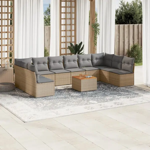 Gossi set canapele de gradina, 11 piese, cu perne, bej, poliratan