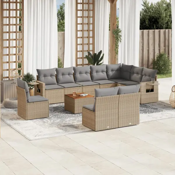 Gossi set canapele de gradina, 11 piese, cu perne, bej, poliratan