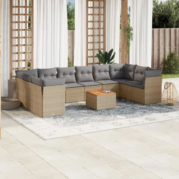 Gossi set canapele de gradina, 11 piese, cu perne, bej, poliratan