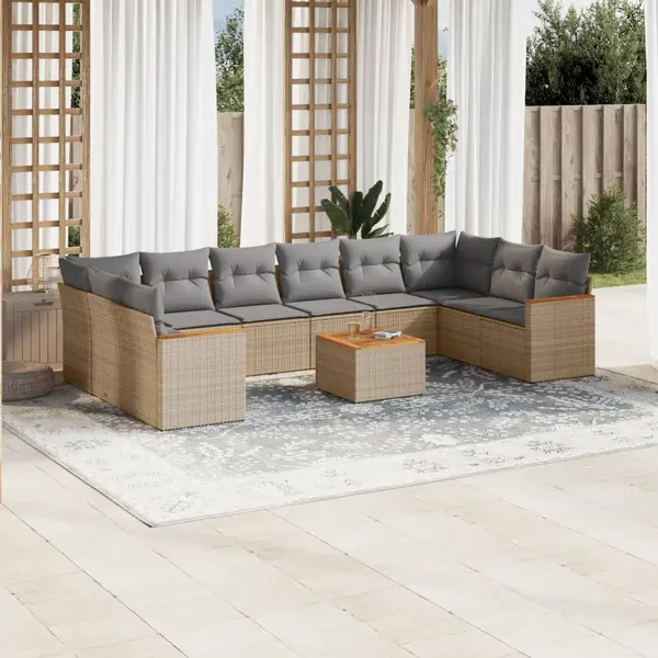 Gossi set canapele de gradina, 11 piese, cu perne, bej, poliratan