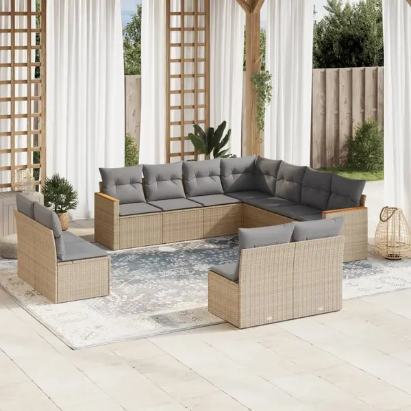 Gossi set canapele de gradina, 11 piese, cu perne, bej, poliratan