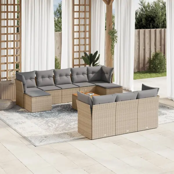 Gossi set canapele de gradina, 11 piese, cu perne, bej, poliratan