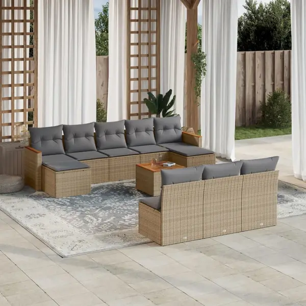 Gossi set canapele de gradina, 11 piese, cu perne, bej, poliratan