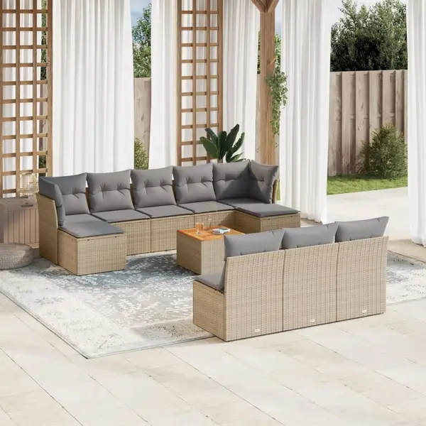 Gossi set canapele de gradina, 11 piese, cu perne, bej, poliratan