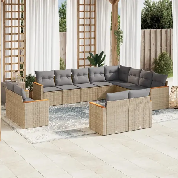 Gossi set canapele de gradina, 12 piese, cu perne, bej, poliratan