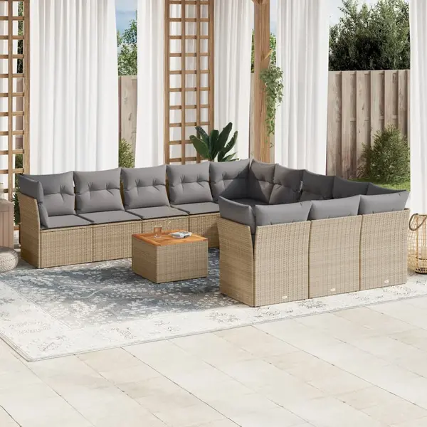 Gossi set canapele de gradina, 12 piese, cu perne, bej, poliratan