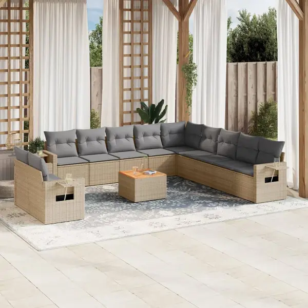 Gossi set canapele de gradina, 12 piese, cu perne, bej, poliratan