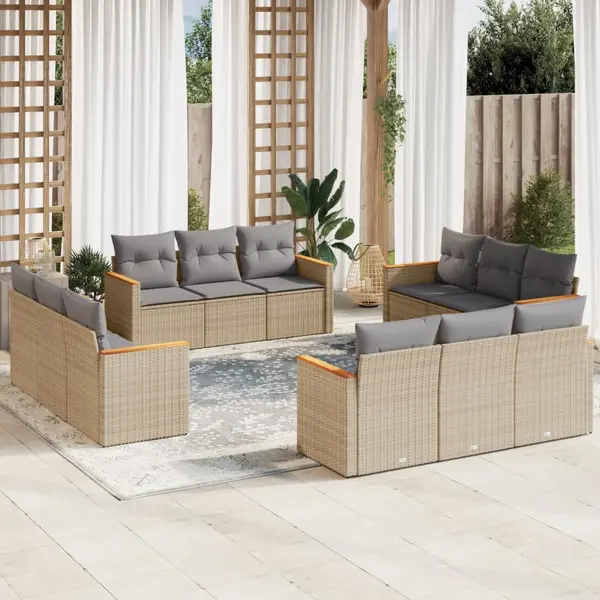 Gossi set canapele de gradina, 12 piese, cu perne, bej, poliratan