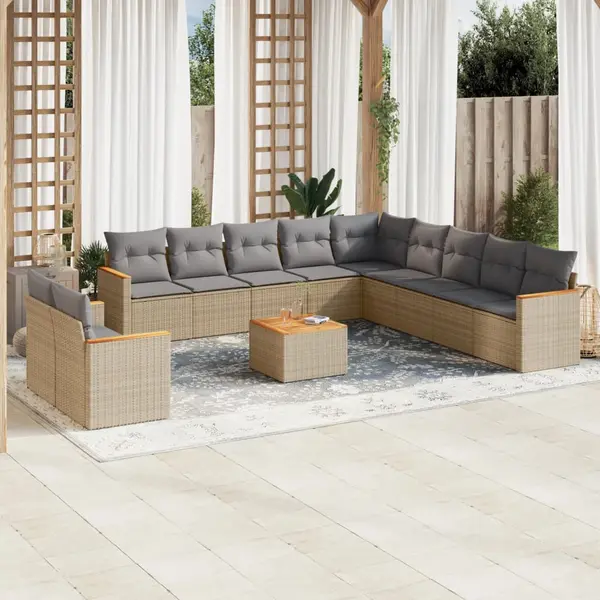 Gossi set canapele de gradina, 12 piese, cu perne, bej, poliratan