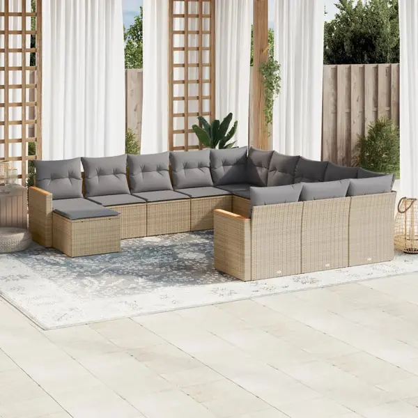 Gossi set canapele de gradina, 12 piese, cu perne, bej, poliratan