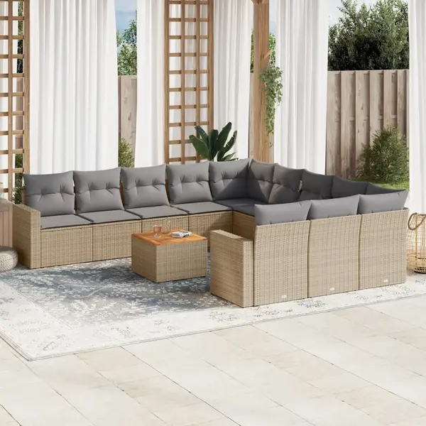Gossi set canapele de gradina, 12 piese, cu perne, bej, poliratan