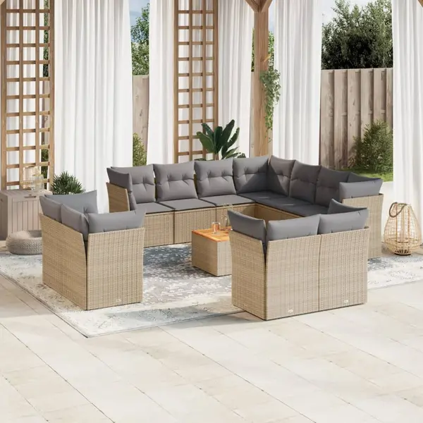 Gossi set canapele de gradina, 12 piese, cu perne, bej, poliratan