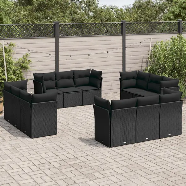 Gossi set canapele de gradina, 12 piese, cu perne, negru, poliratan