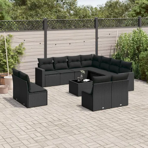 Gossi set canapele de gradina, 12 piese, cu perne, negru, poliratan