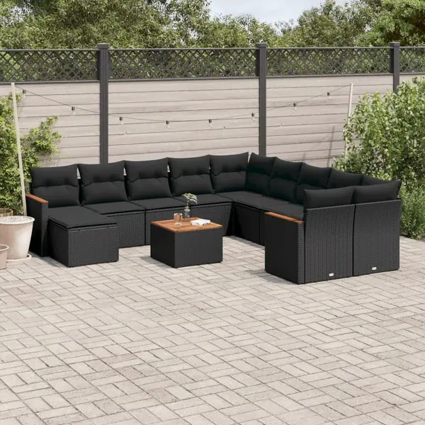 Gossi set canapele de gradina, 12 piese, cu perne, negru, poliratan
