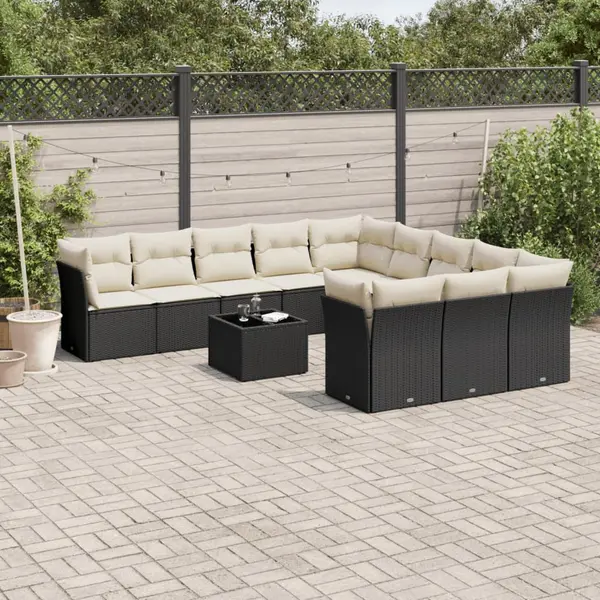 Gossi set canapele de gradina, 12 piese, cu perne, negru, poliratan