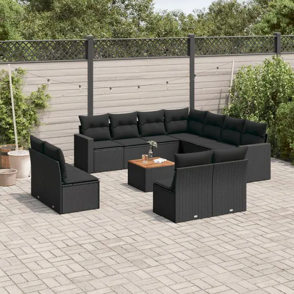 Gossi set canapele de gradina, 12 piese, cu perne, negru, poliratan