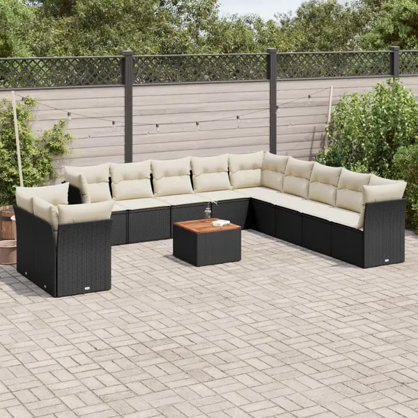 Gossi set canapele de gradina, 12 piese, cu perne, negru, poliratan