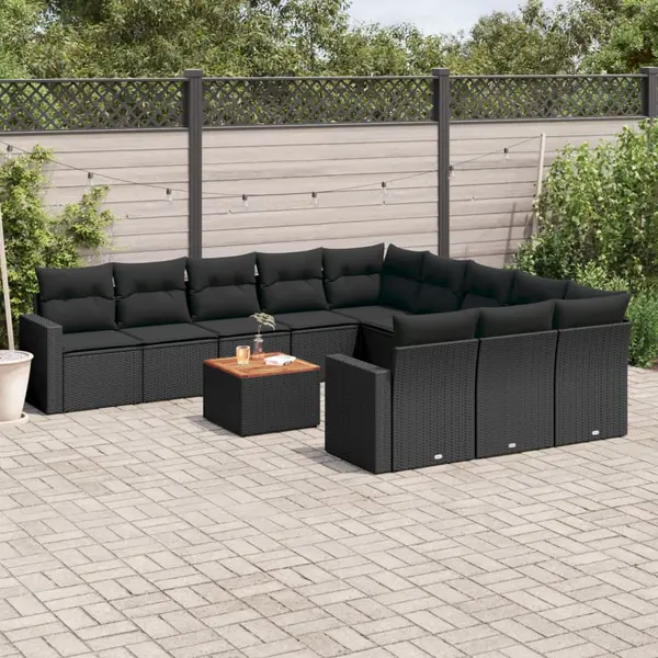 Gossi set canapele de gradina, 12 piese, cu perne, negru, poliratan