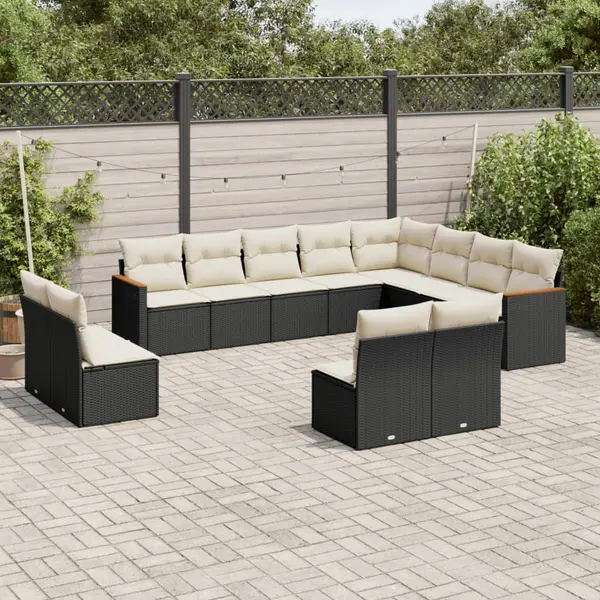 Gossi set canapele de gradina, 12 piese, cu perne, negru, poliratan