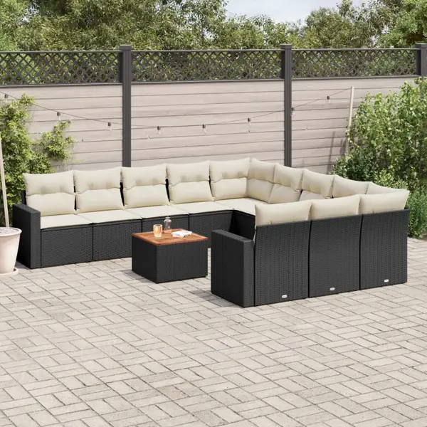 Gossi set canapele de gradina, 12 piese, cu perne, negru, poliratan