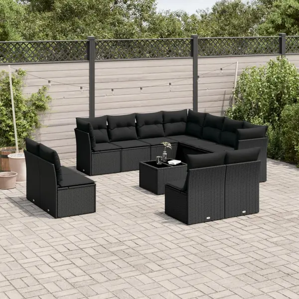 Gossi set canapele de gradina, 12 piese, cu perne, negru, poliratan