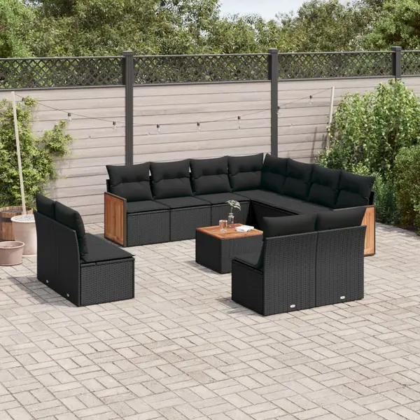 Gossi set canapele de gradina, 12 piese, cu perne, negru, poliratan