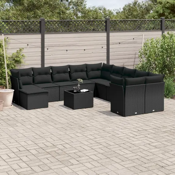 Gossi set canapele de gradina, 12 piese, cu perne, negru, poliratan
