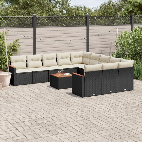 Gossi set canapele de gradina, 12 piese, cu perne, negru, poliratan