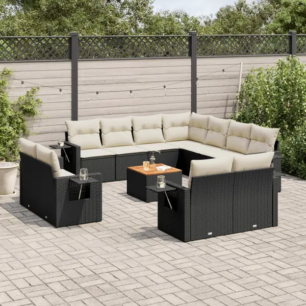 Gossi set canapele de gradina, 12 piese, cu perne, negru, poliratan
