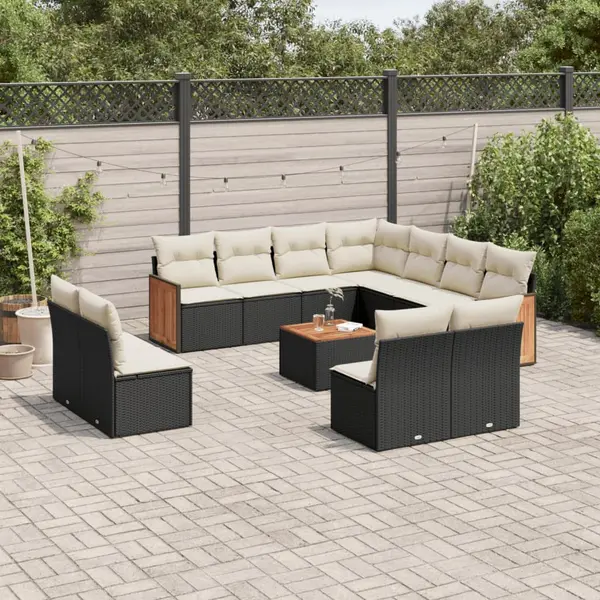 Gossi set canapele de gradina, 12 piese, cu perne, negru, poliratan