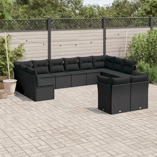 Gossi set canapele de gradina, 12 piese, cu perne, negru, poliratan