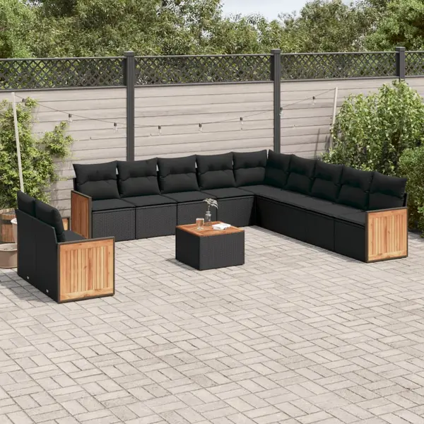 Gossi set canapele de gradina, 12 piese, cu perne, negru, poliratan