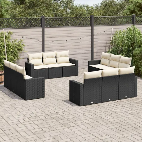 Gossi set canapele de gradina, 12 piese, cu perne, negru, poliratan