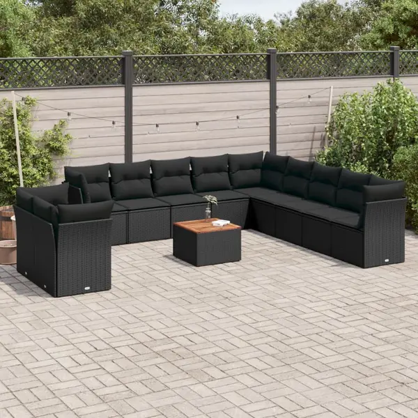 Gossi set canapele de gradina, 12 piese, cu perne, negru, poliratan