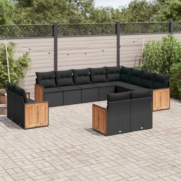 Gossi set canapele de gradina, 12 piese, cu perne, negru, poliratan