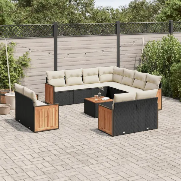Gossi set canapele de gradina, 12 piese, cu perne, negru, poliratan