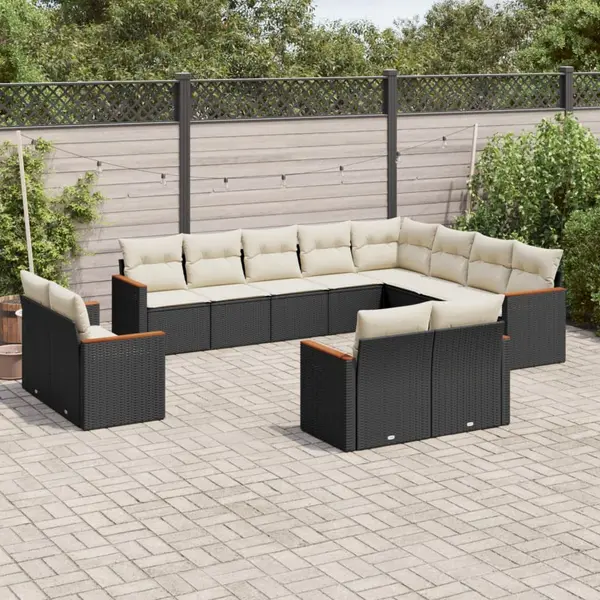 Gossi set canapele de gradina, 12 piese, cu perne, negru, poliratan