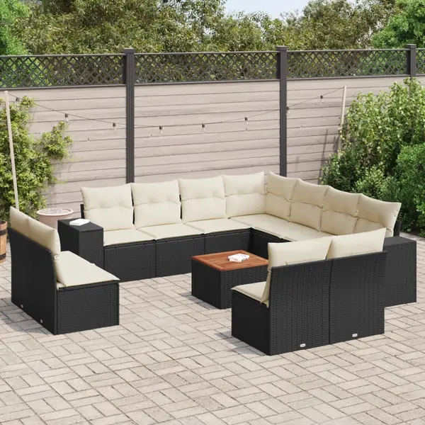 Gossi set canapele de gradina, 12 piese, cu perne, negru, poliratan
