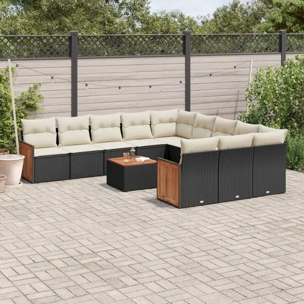 Gossi set canapele de gradina, 12 piese, cu perne, negru, poliratan