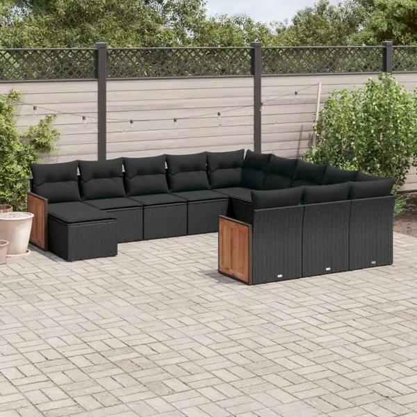 Gossi set canapele de gradina, 12 piese, cu perne, negru, poliratan