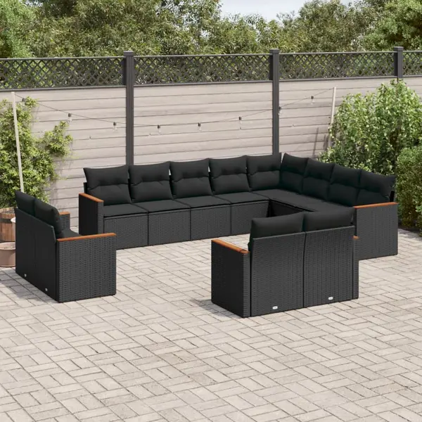 Gossi set canapele de gradina, 12 piese, cu perne, negru, poliratan