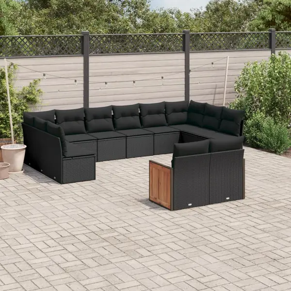 Gossi set canapele de gradina, 12 piese, cu perne, negru, poliratan