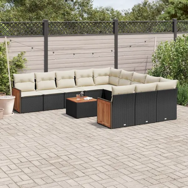 Gossi set canapele de gradina, 12 piese, cu perne, negru, poliratan
