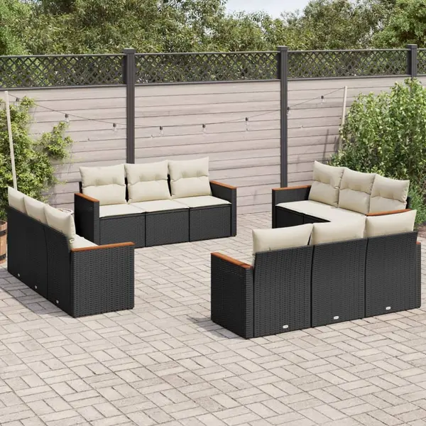 Gossi set canapele de gradina, 12 piese, cu perne, negru, poliratan